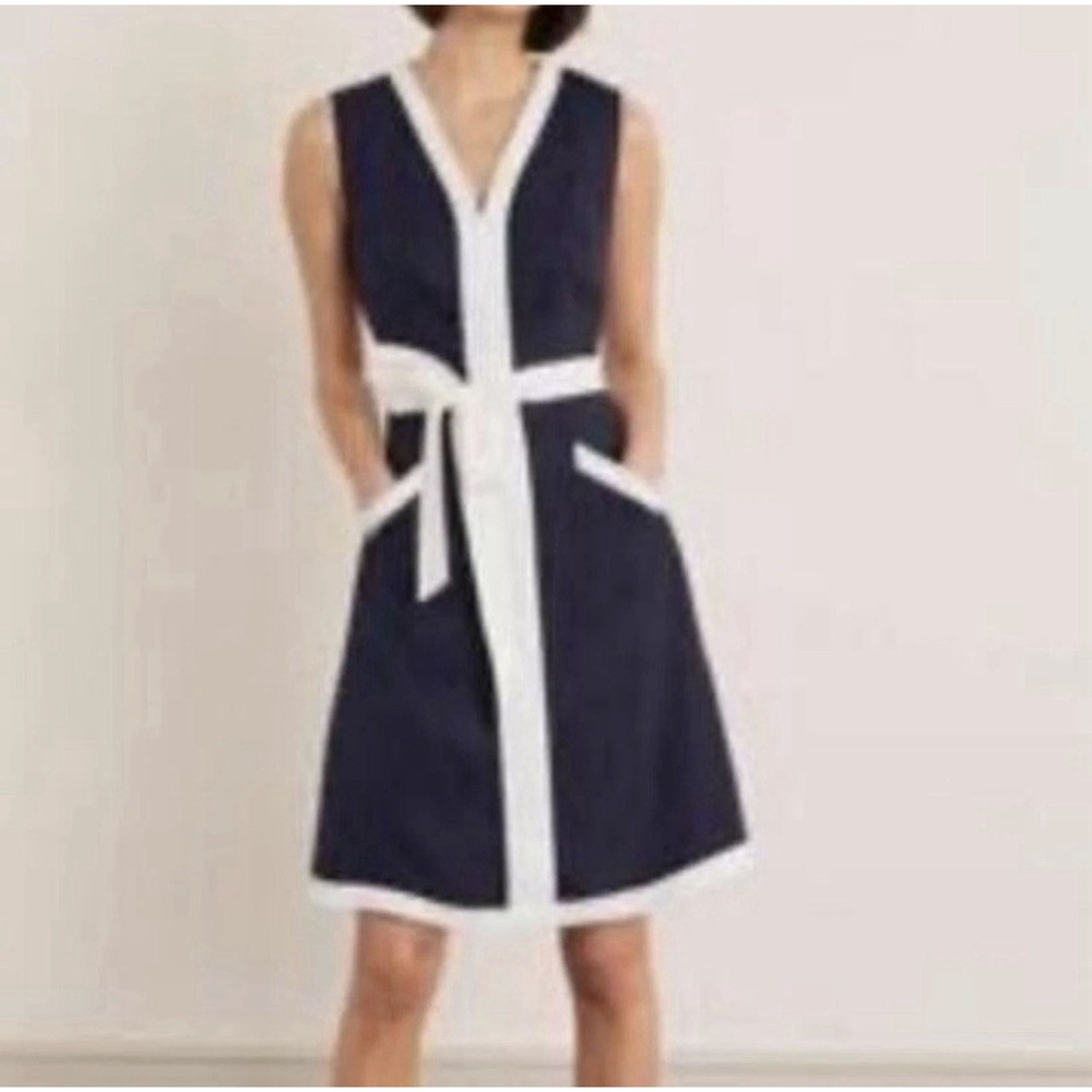 Boden Josie Navy  Colorblock Preppy Linen Blend Summer Dress Size 4
